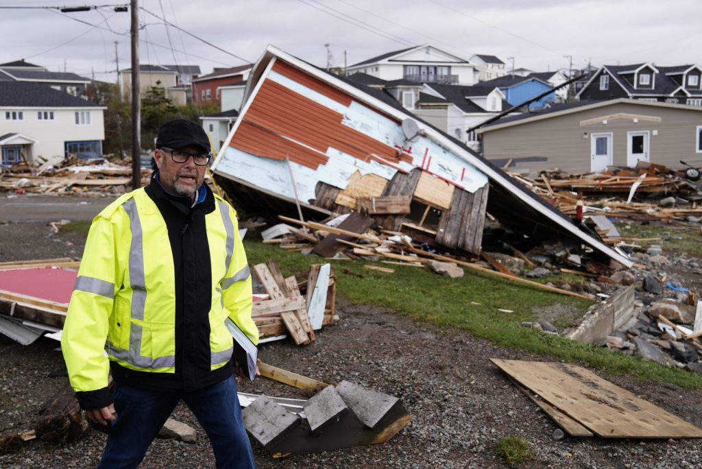 Port aux Basques mayor Brian Button looking at Hurricane Fiona destruction.